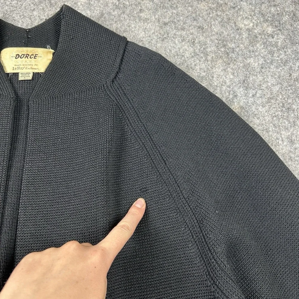 Vintage Dorce Leroy Knitwear Sweater Womens Large Cardigan Black 100% Wool Flaws